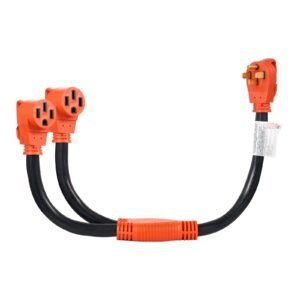 Y Splitter Adapter Cord, 50 Amp NEMA 14-50, 4 Prong 240V Splitter for RV and EV, NEMA 14-50P to Dual 14-50R Outlets with Grip Handle, Heavy Duty 6/3+8/1 STW Wire, Outdoor RV Power Extension Cord