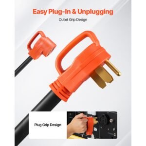 y splitter adapter cord, 50 amp nema 14 50, 4 prong 240v splitter for rv and ev, nema 14 50p to dual 14 50r outlets with grip handle, heavy duty 6/3+8/1 stw wire, outdoor rv power extension cord