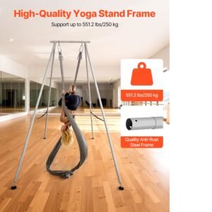 yoga stand frame, 9.6 ft length swing stand, max 551.2 lbs load triangular structure aerial rig, aerial silk stands for yoga enthusiasts, non slip base, lightweight, detachable design