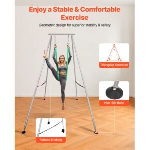 yoga stand frame, 9.6 ft length swing stand, max 551.2 lbs load triangular structure aerial rig, aerial silk stands for yoga enthusiasts, non slip base, lightweight, detachable design