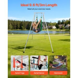 yoga stand frame, 9.6 ft length swing stand, max 551.2 lbs load triangular structure aerial rig, aerial silk stands for yoga enthusiasts, non slip base, lightweight, detachable design