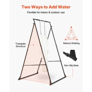 yoga stand frame, max 440.9 lbs load swing stand, triangular structure aerial rig, aerial silk stands with eva foam & 6.6 yard yoga hammock, 4 level horizontal & 6 level vertical adjustment