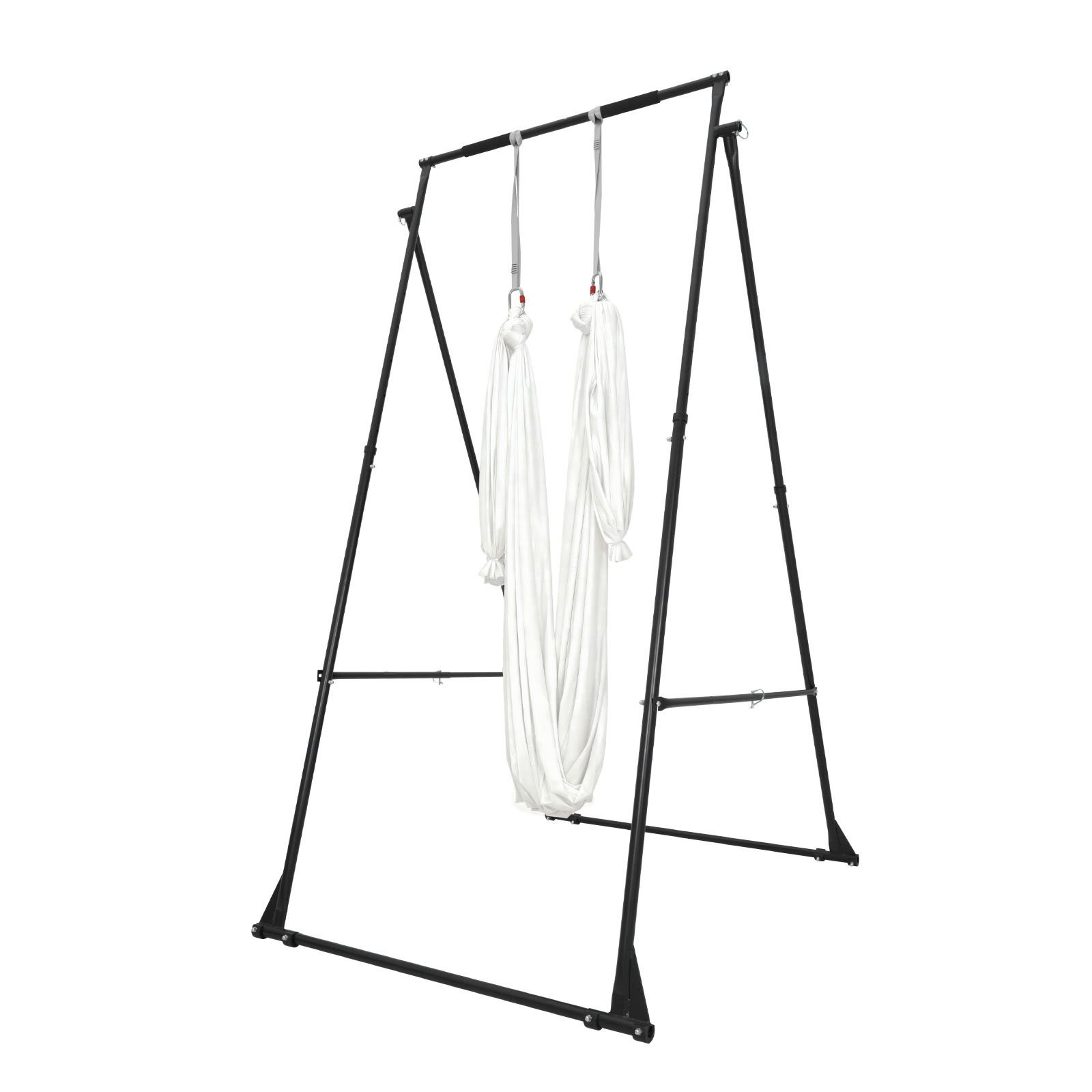 yoga stand frame, max 440.9 lbs load swing stand, triangular structure aerial rig, aerial silk stands with eva foam & 6.6 yard yoga hammock, 4 level horizontal & 6 level vertical adjustment