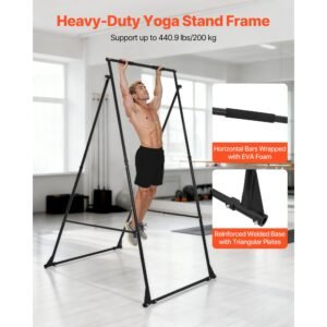 yoga stand frame, max 440.9 lbs load swing stand, triangular structure yoga aerial rig, aerial silk stands with eva foam, 4 level horizontal & 6 level vertical adjustment, multi functional